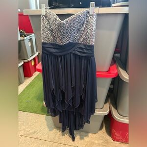 Navy and Silver Strapless Dress p48
